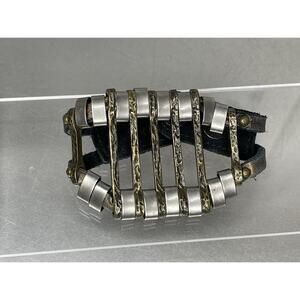 Leatherock Women's Bracelet Brown Silver Copper Snap Button Cuff Rock Western